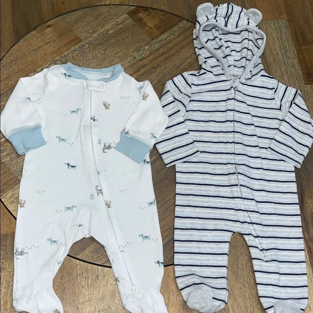 First Impressions & Carters Baby Footie Sleeper Set 0-3M Dog‎ Bear Stripe Blue